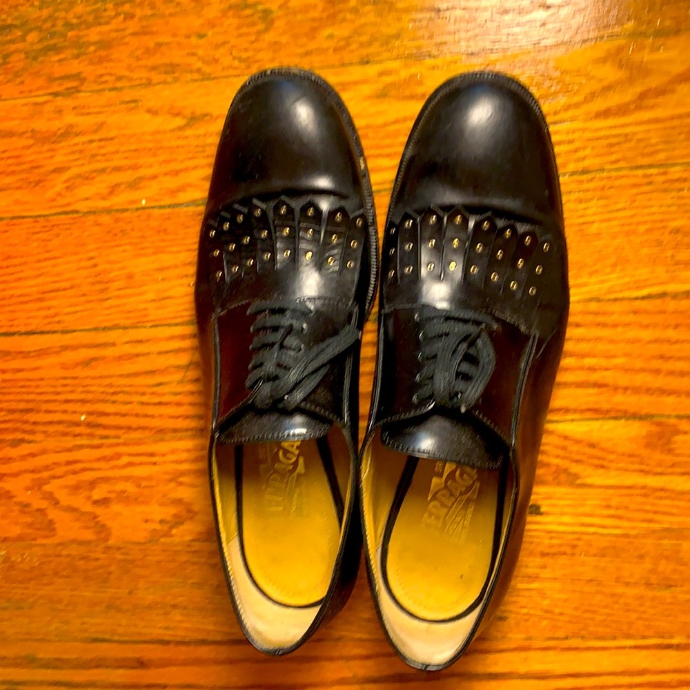Black leather oxfords w original box and dust bag.